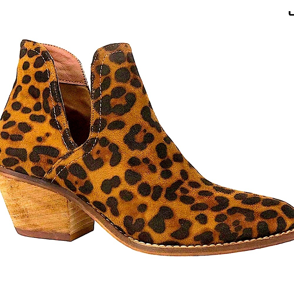 Beast Fashion Leopard Print Ankle Boot Slip On Calf Hair short heel